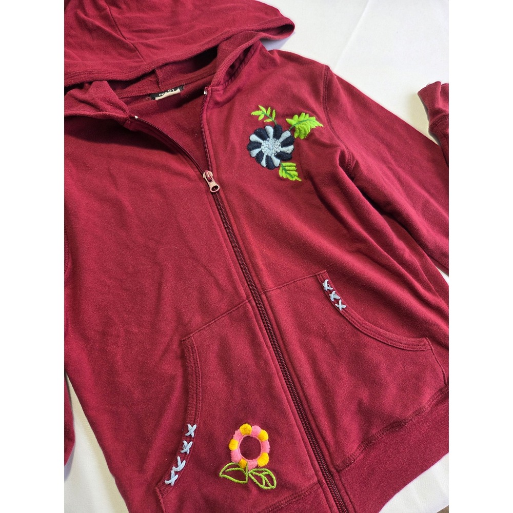 rue21 Burgundy Embroidered Butterfly Flower Zip Up Hoodie Jacket